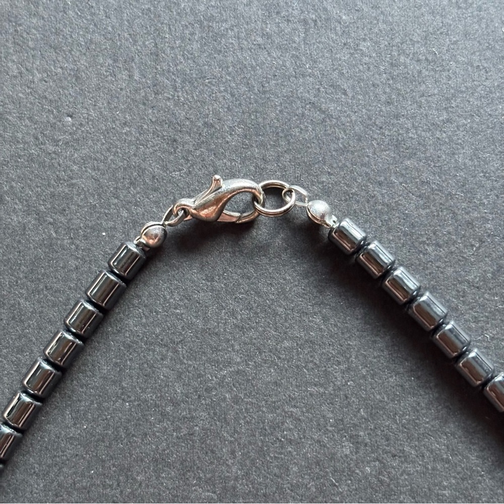 Hematite Quartz Bead Block Chain Necklace | Length 16.5 IN - Picture 4 of 6